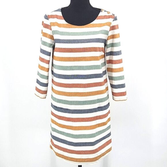 Seasalt Cornwall Glowing Skies Tunic Top Size 8  Women Multicolor Stripe Linen - Picture 1 of 10